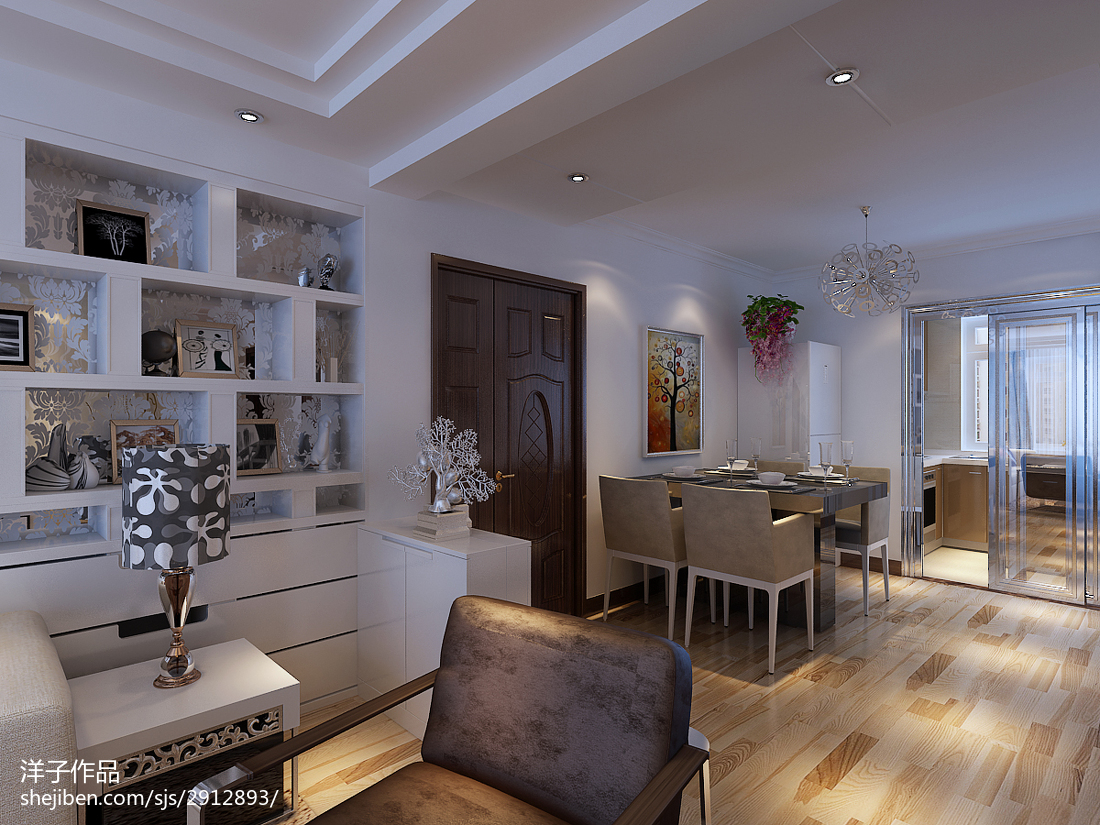 长方形客厅厨房橱柜设计,餐厅房间一体设计效果图