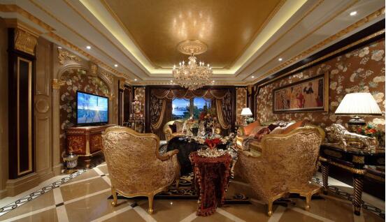金色奢华欧式客厅电视背景墙装修效果图 让您赶紧变"土豪"