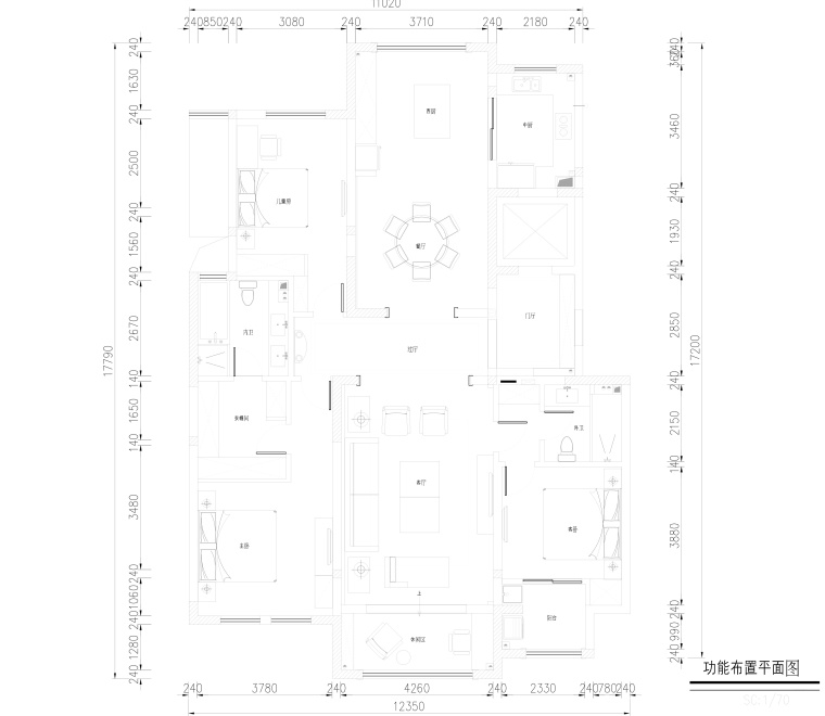 紫金城三居室样板房室内装修全套施工图