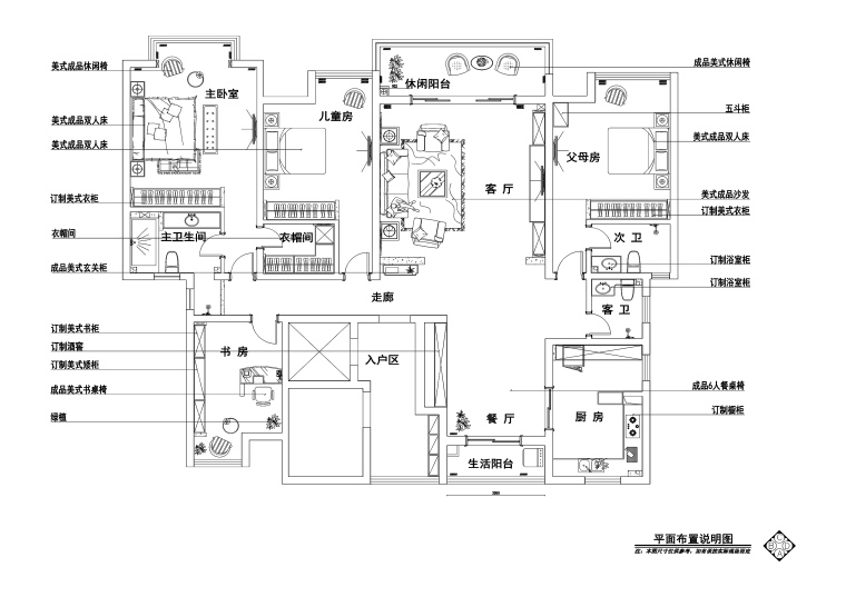 三居室欧式风格住宅装修施工图+效果图