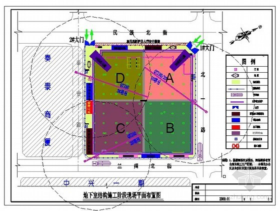 某工程现场平面布置图（基础、结构、水电、装修四阶段）