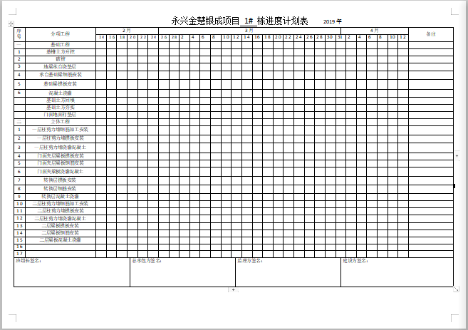 2019年项目进度计划表