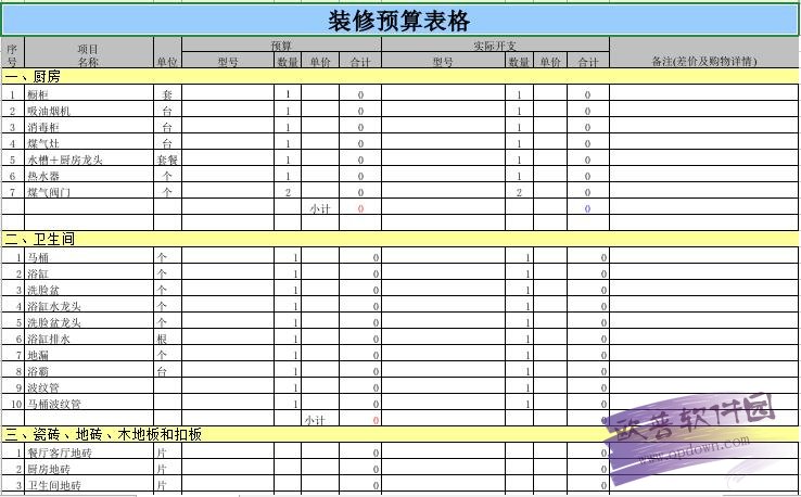 装修预算表妇 免费版