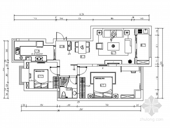 [杭州]两室两厅温馨小户型室内装修施工图（含效果图）