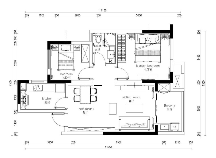 85平米现代简约风格小户型装修施工图（附效果图）
