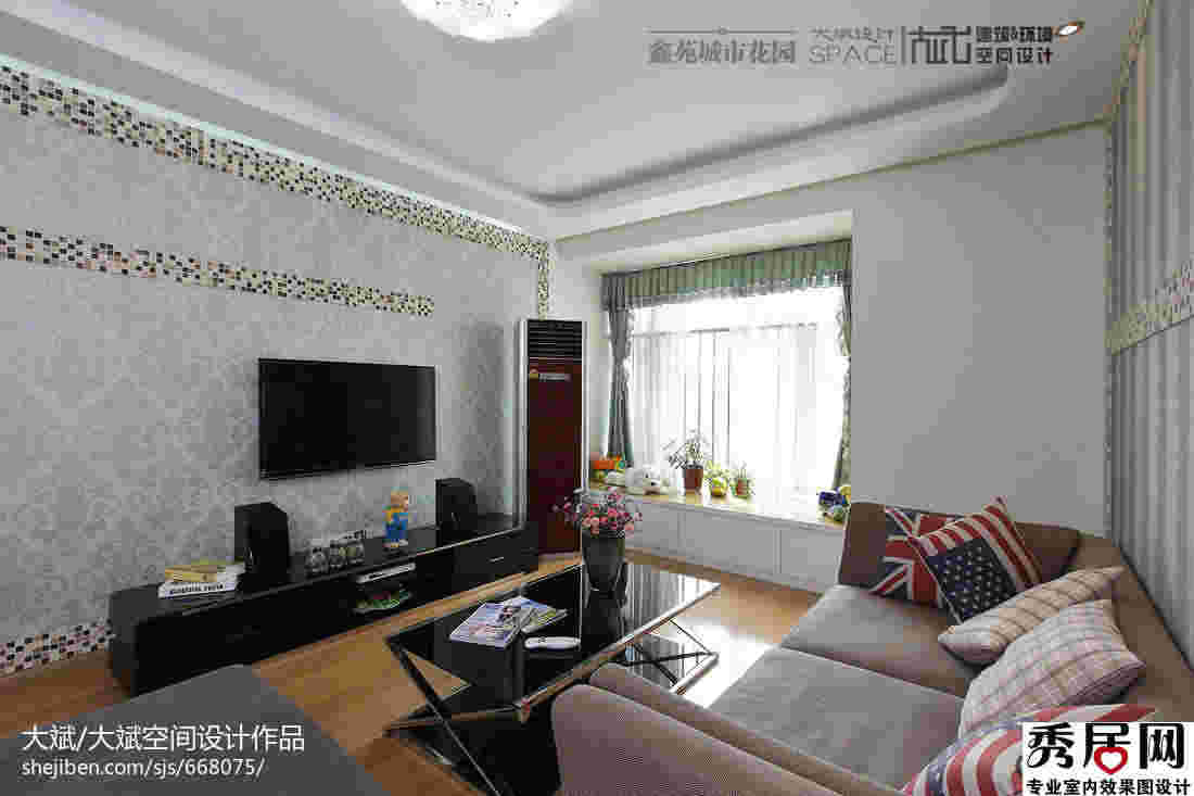 客厅电视背景墙边看样设计好看 巾赛克瓷砖边坑背景墙装修图