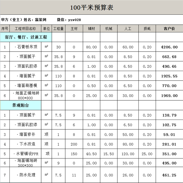 装修报价表1