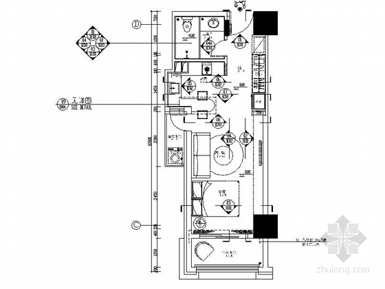 [西宁]40平现代简约一居室样板间装修施工图（含水电）