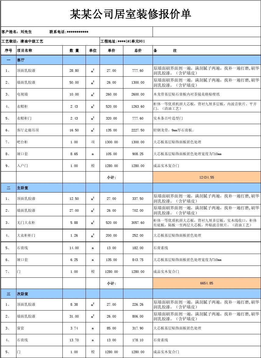 装修报价预算明细表_装修刷漆报价预算_装修辅材预算单