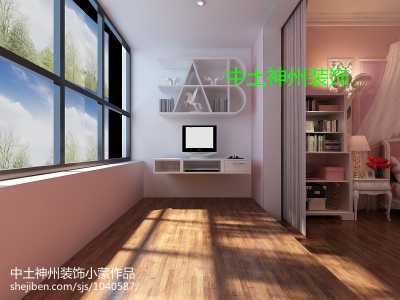 客厅涯实木地板榻榻米床装修效果图 85平小二居涯地台床兼书房设计图片