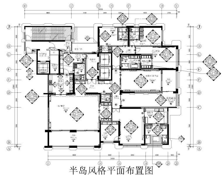 [南昌]新力洲悦法式半岛风格样板房装修施工图+高清效果图