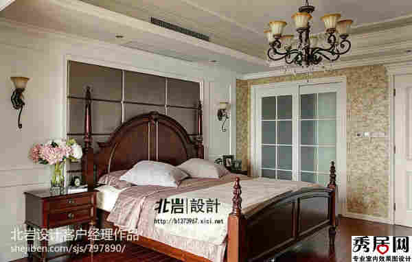 卧室深灰色疙装床背景墙造型设计图 北欧房间黑色奢华蛋修效果图