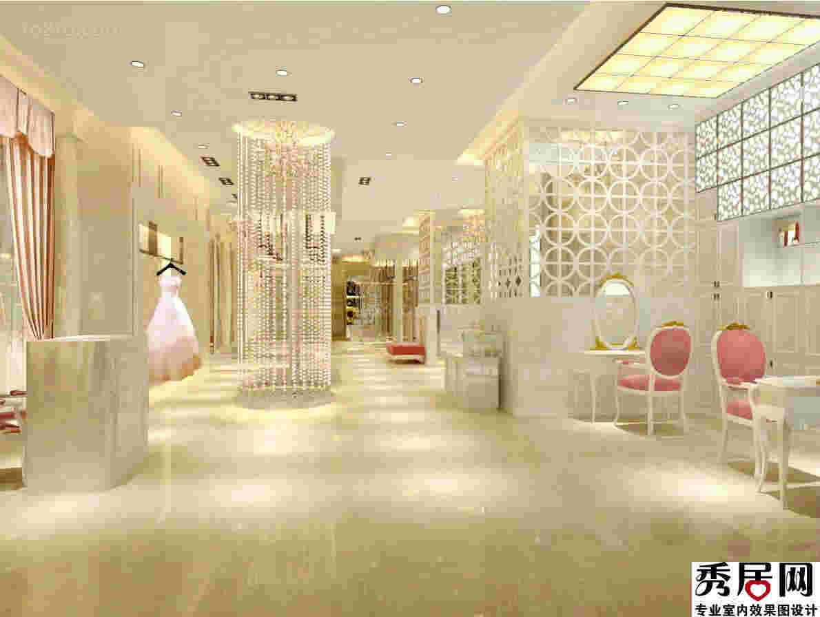 浪漫婚纱店窗台休息区创意造型椅子白色小方桌 时尚创意粉色椅子装修图
