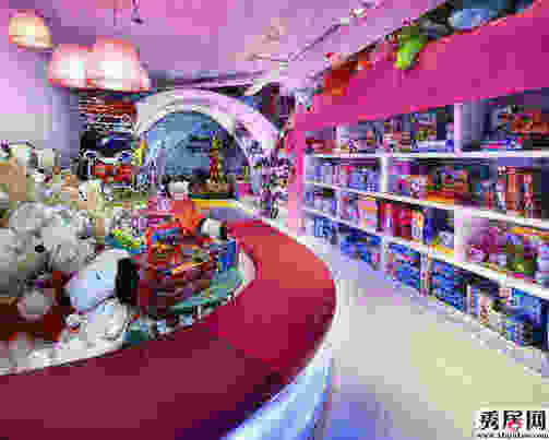 时尚卡通风糕儿童玩具店面装修效果图 儿童玩具店内部装饰陈列设计图片