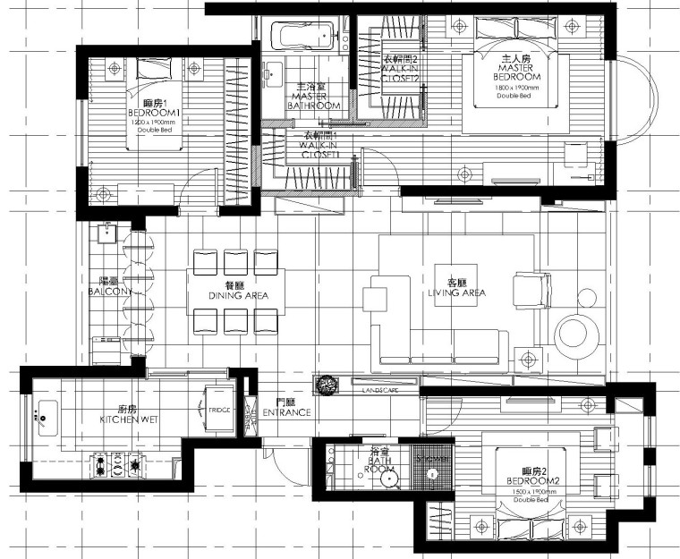[福建]现代简约风格三室两厅室内装修施工图设计（附效果图）