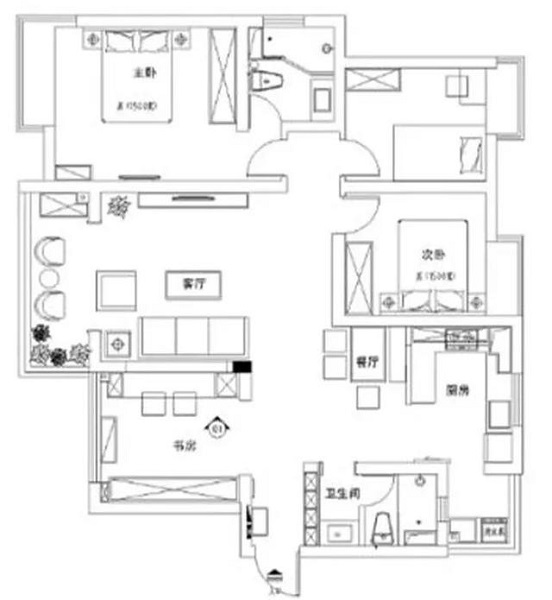 90平米5万元装修户型图