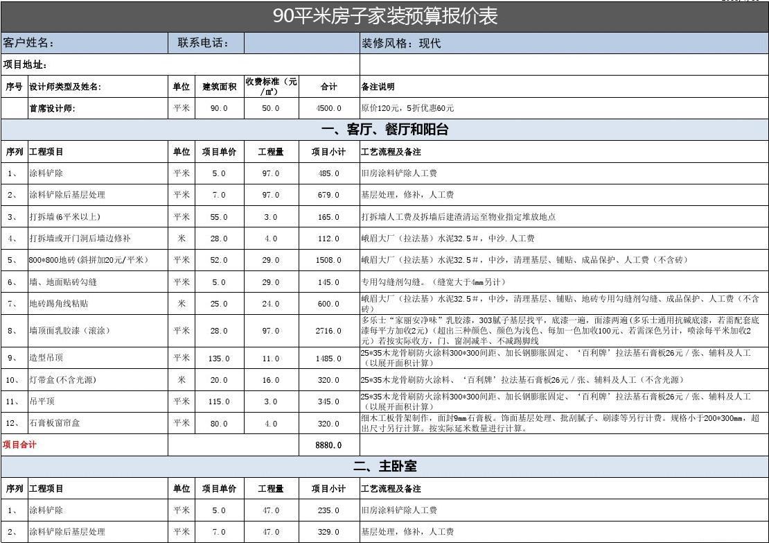 90平米房屋客厅装修效果图_90平米家装预算_90平米房屋装修预算表