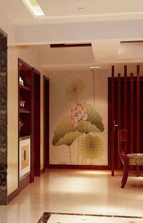 红胡桃色门装修效果_门对着的墙装修效果图_卧室手绘墙画 土巴兔装修效果
