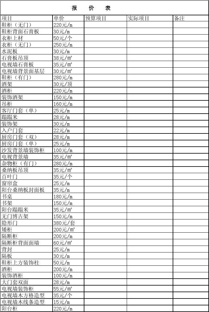 装修报价单及施工明细表_成都装修报价明细_装修明细报价清单