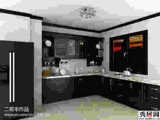 黑白色搭配胡欧式厨房装修效果图 黑色愁配白色台面厨房装饰设计图片