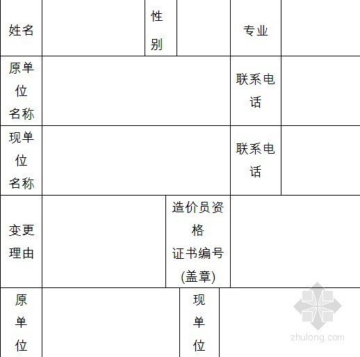 全国建设工程造价员变更申请表（跨省变更）