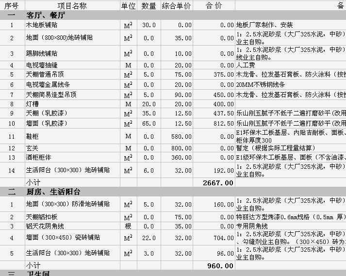 装修辅料报价单_成都装修包辅料预算价格多少钱_70平米装修价格预算