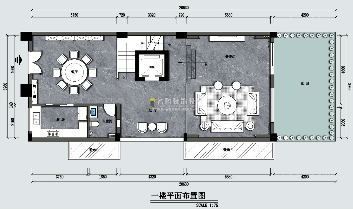 新中式装修效果图-东城艺墅-别墅-一楼平面布置图