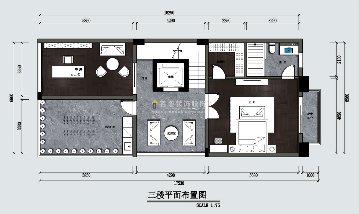 新中式装修效果图-东城艺墅-别墅-三楼平面布置图