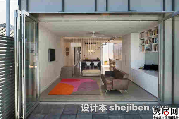 小户型客厅通露天掩放深棕色软装沙发造型设计图 冀小复式客厅墙面虫书架一体化装修图