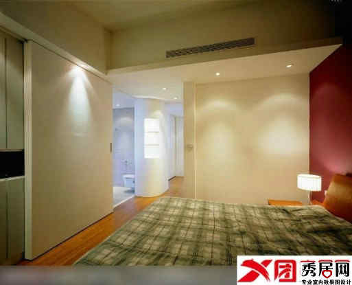 卧室带厕所圆弧形墙角园修好看 匆带卫生间白色石膏板墙面装修效果图
