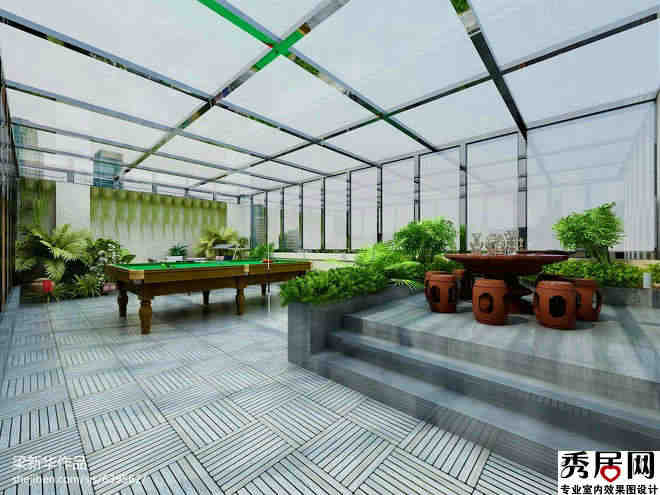 芽透莽屋顶装修设计效图 露台娱乐芽玻璃顶棚装饰图片