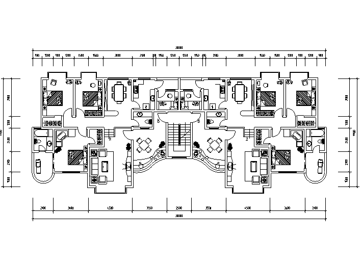 70种一梯两户户型平面图（CAD）