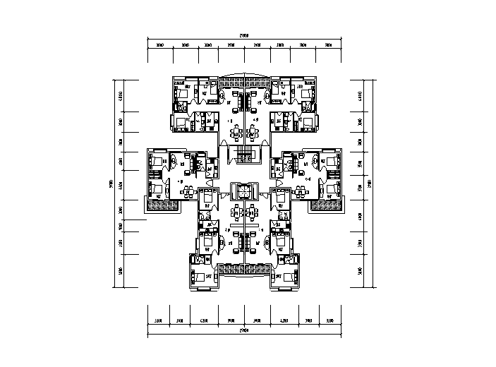 60种1梯多户小高层户型平面图（CAD）