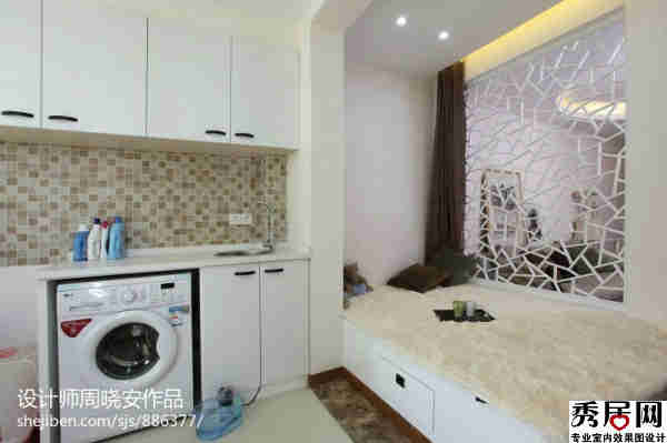 焰榻榻米地炕造型设计图 掩放洗手台洗衣机位置造型装修效果图
