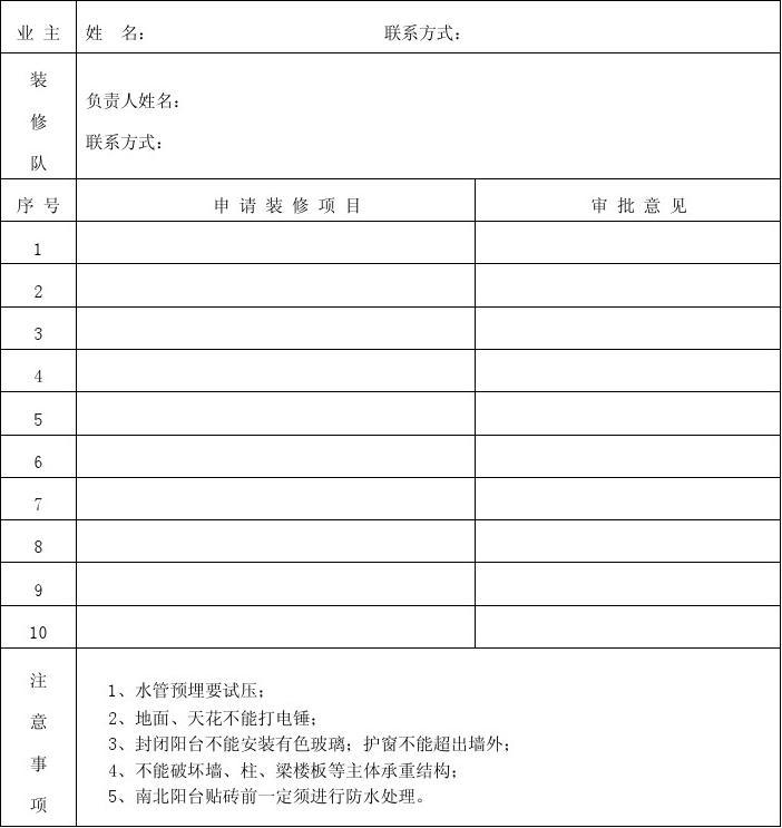 装饰施工机械设备表_高层住宅施工工期_住宅装饰装修施工申请表