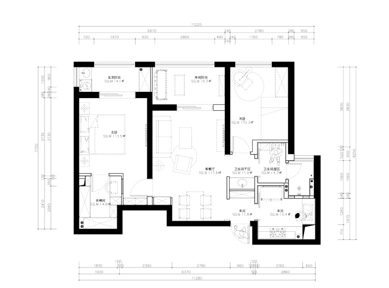 绿地金融城两居室样板房室内装修施工图