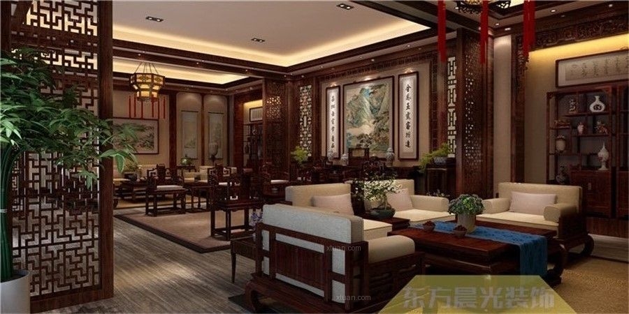 新中式四合院效果图片_2室1厅1卫楼房装修图片_四合院厅装修效果图片