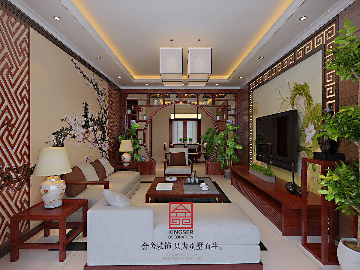 中式三室两厅装修效果图_中式别墅客厅装修效果_二室两厅装修效果图