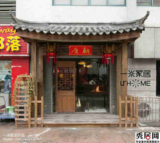 中式古典风腹庄酒楼门头设计图片 唐朝复古中式小酒店实木门面装饰装修效果图