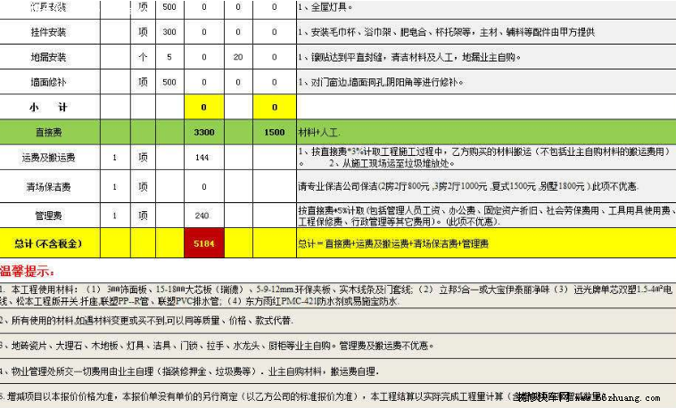 最新南京装修预算表