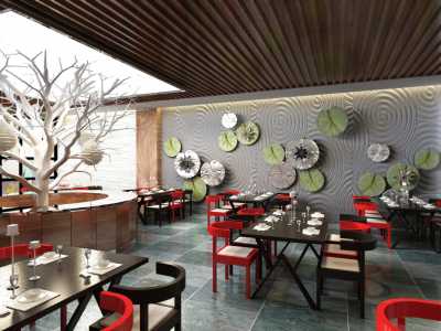 4款麻辣香锅店装修效果图 50平米正宗麻辣香锅餐厅店面装潢设计图