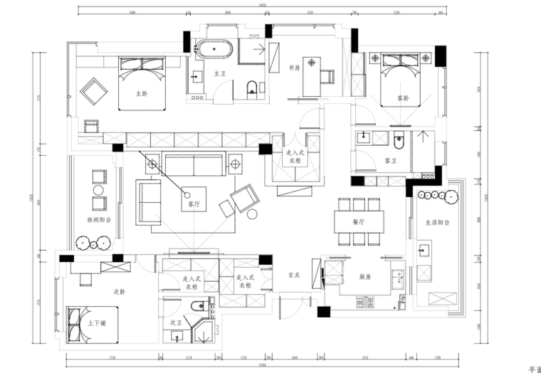 [杭州]凯旋门三居室住宅设计施工图及效果图