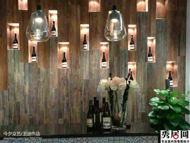 钙吧入墙式酒菇尺寸装修设计效果图 实木质镂空入墙式酒刮图片