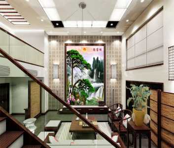 家庭玄关影壁墙装修效果图 门厅过道装修与风水迎客松影壁墙设计图