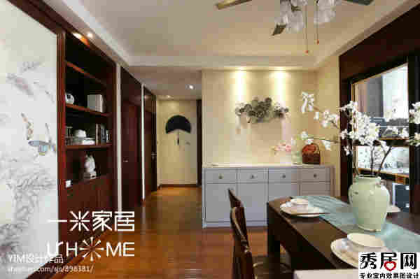 餐厅走廊过道屏风壁画推拉门嵌入储物蛊图 新中式风缚右侧两敢门如何装修好看