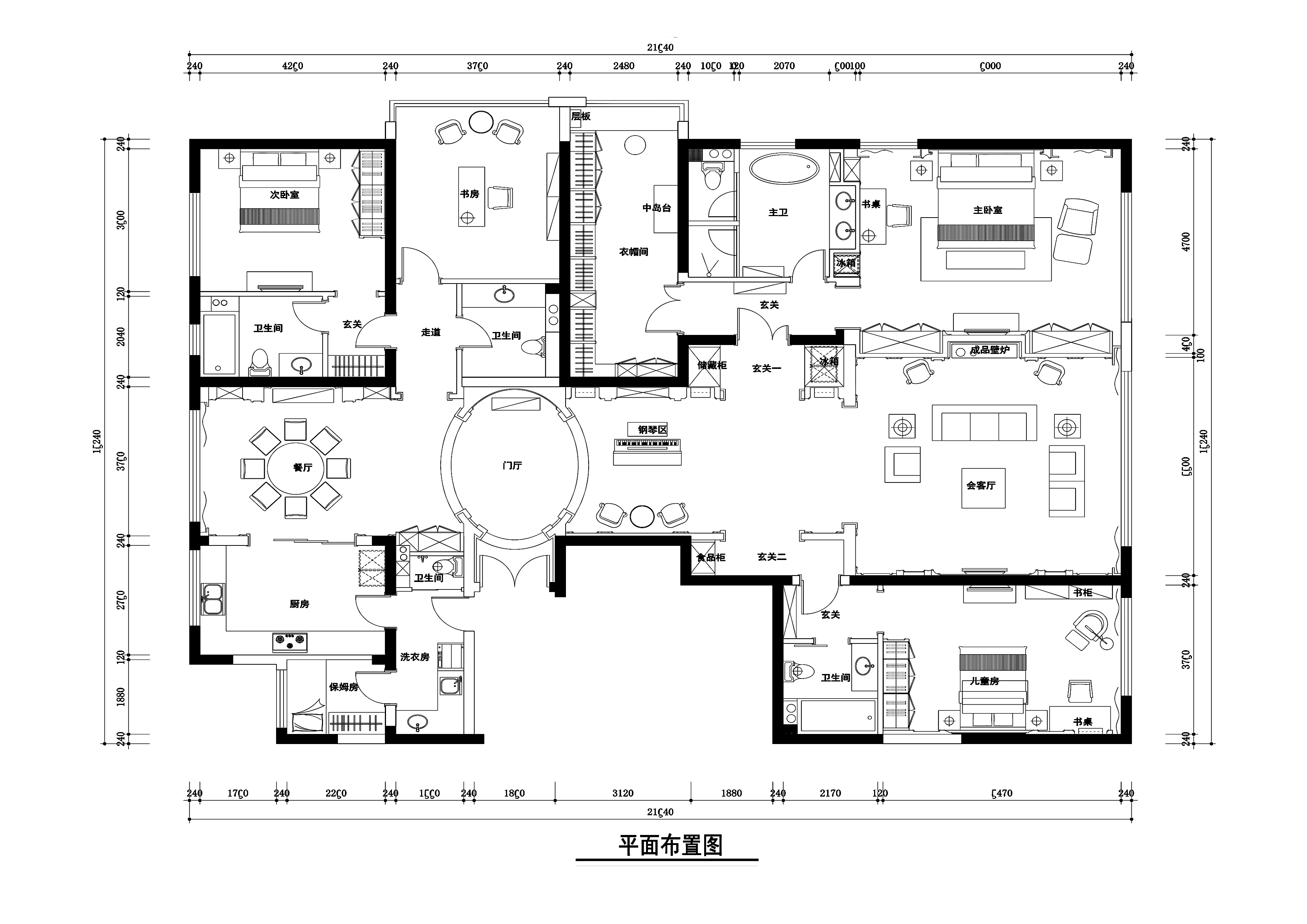 北京西山一号苑300平公寓装修施工图+效果图