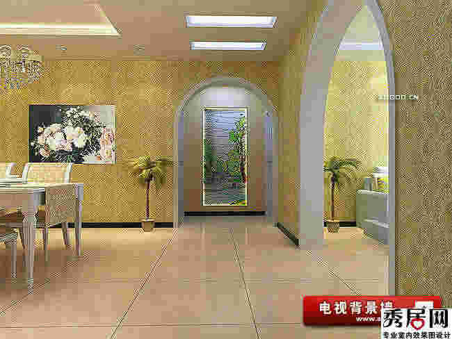 冀客厅拱形门洞垭口玄关手绘风景画 创意色彩手绘风景装饰画装修图