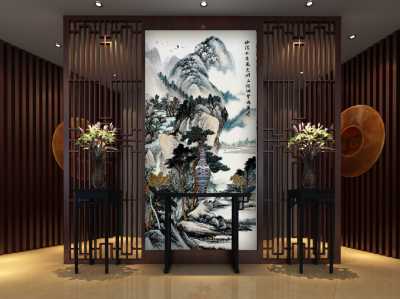 中式玄关装饰画竖版装修实例图 古韵艺饰画散发乘的东方