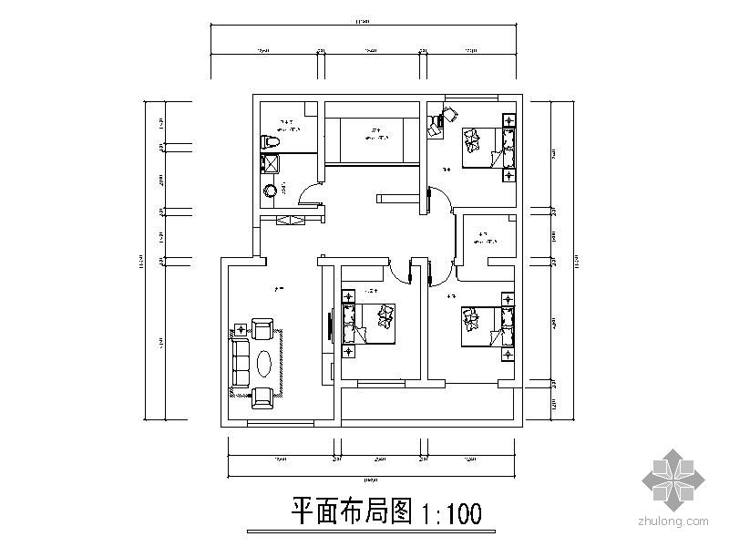 现代乡村风格三室两厅装修施工图（含效果图）