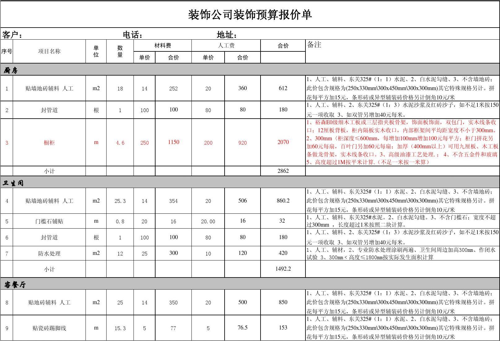 装修价格预算_上海装修价格预算_预算表装修价格表